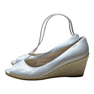 Bruno Magli Womens 6 36.5 Espadrille Wedge Open Toe Pearl Gray Made in Italy